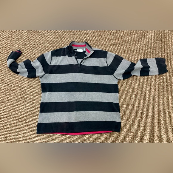 Men's XL 100% Cotton Horizontal Striped Evergreen 1/4 Zip Sweater - Picture 3 of 12